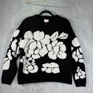 Anthropologie Ciebon Sweater Size Medium Floral Black White Winter
